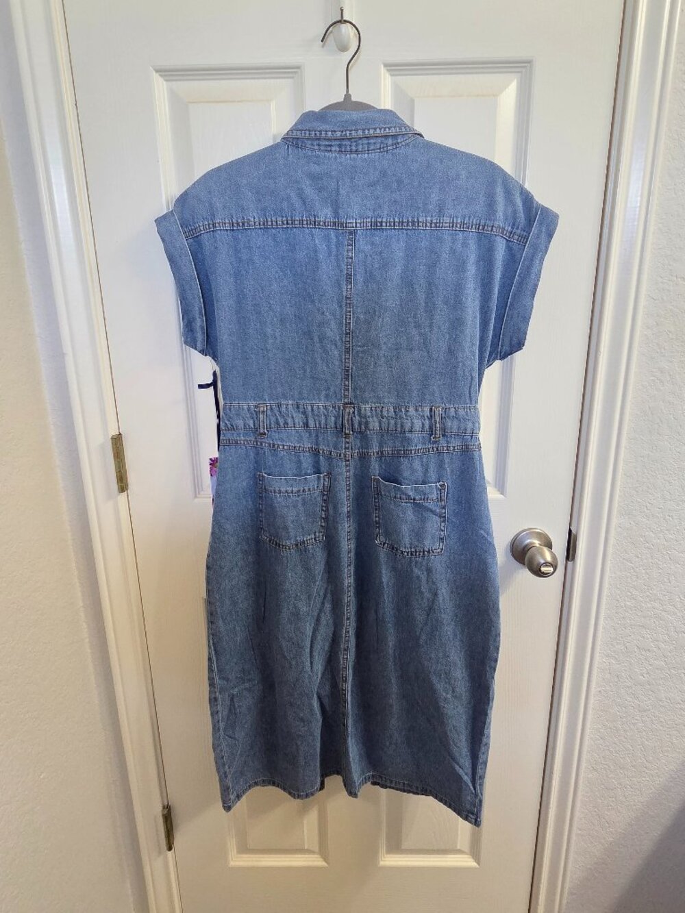 C.Kale Petite PM Denim Shirt Dress Women's Chambray Button Front Utility Casual - Picture 2 of 4
